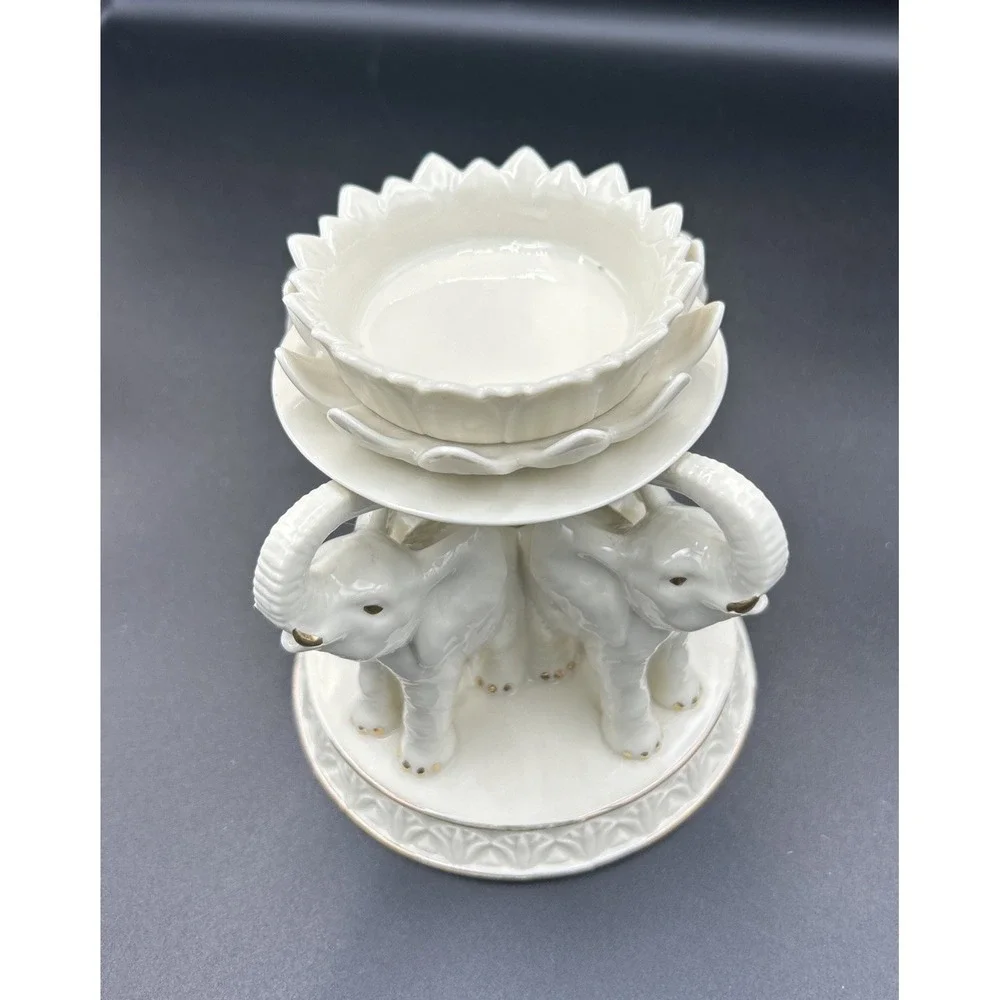 LENOX Elephant Promenade Votive Ivory Fine China Candle Holder 24K Gold Trim - Picture 3 of 7